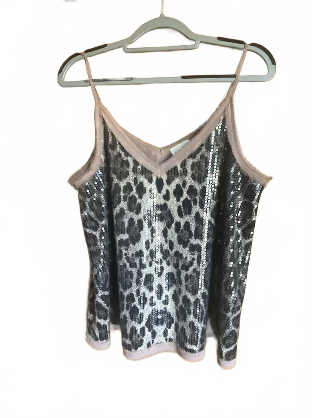 Entro Leopard Print Sequin Tank M